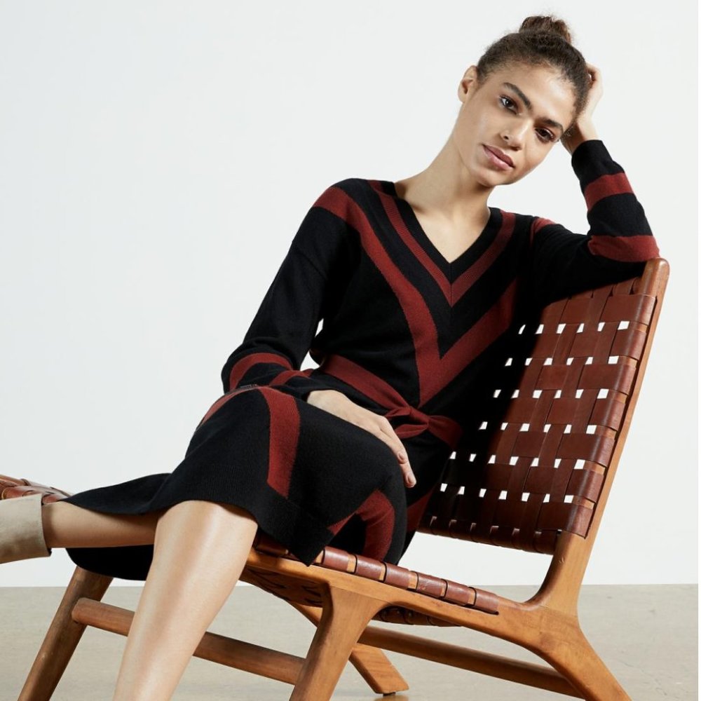BERTTA Chevron detail knitted midi dress